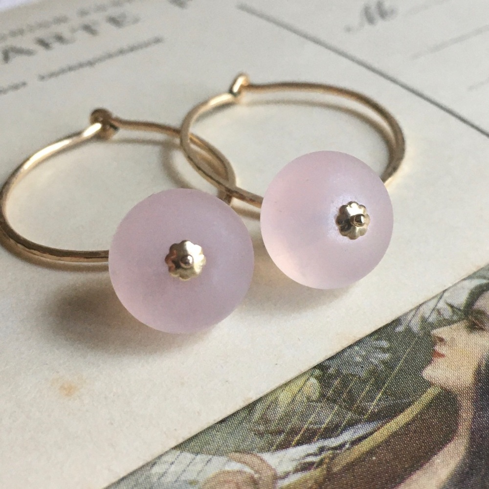 Rose Quartz Hoop Charms, Gold Filled, Feminine Jewelry